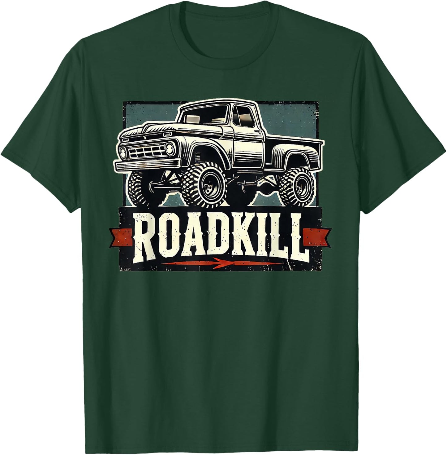 Motortrend Vintage Muscle Roadkill Pickup in Action - Black, -Adults, Short Sleeve, Letter Print, Modern, Vehicle Theme T-Shirt - T-Shirt | Forest