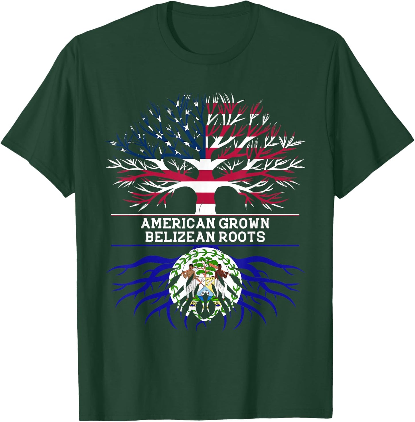 American Grown Belizean Roots Belize USA Flag T-Shirt - T-Shirt | Forest