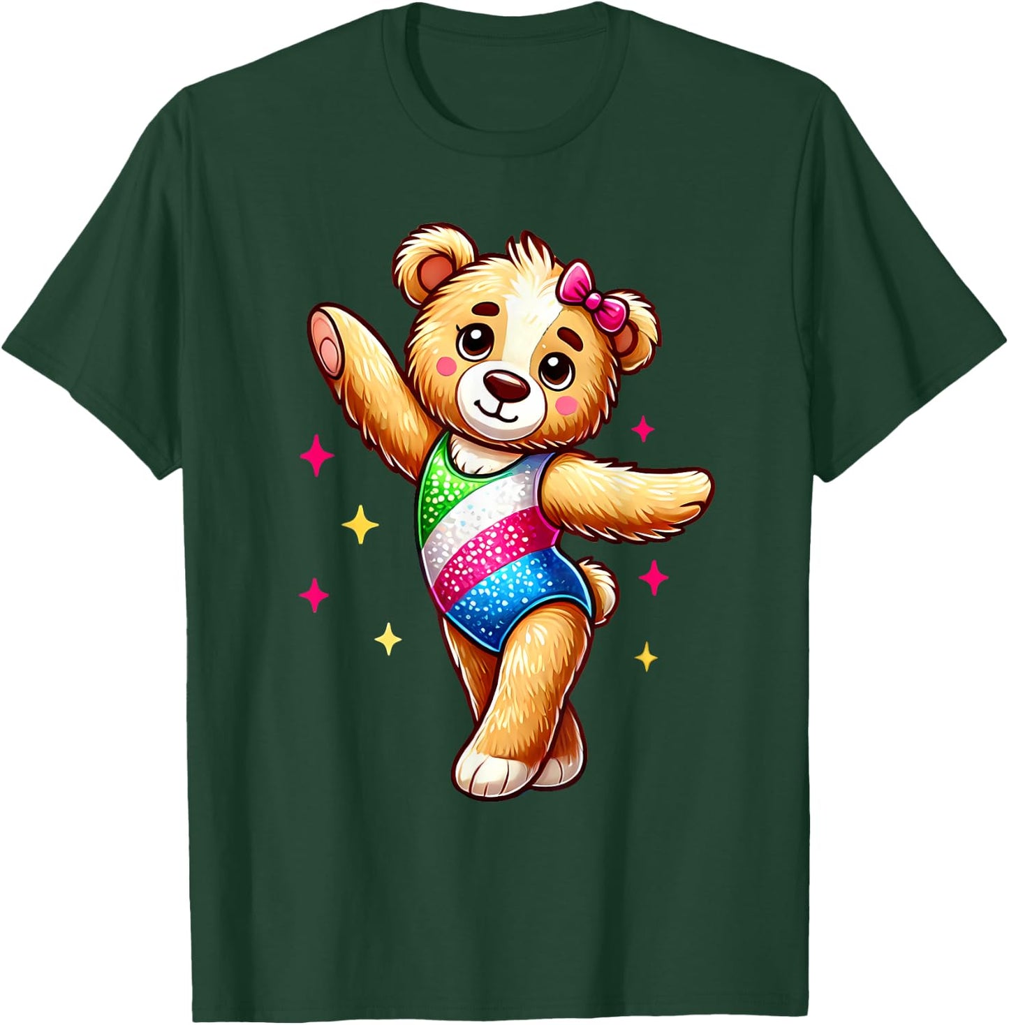 Teddy Bear Gymnastics Cute Tiny Gymnast Bear Cute Gym Moves T-Shirt - T-Shirt | Forest