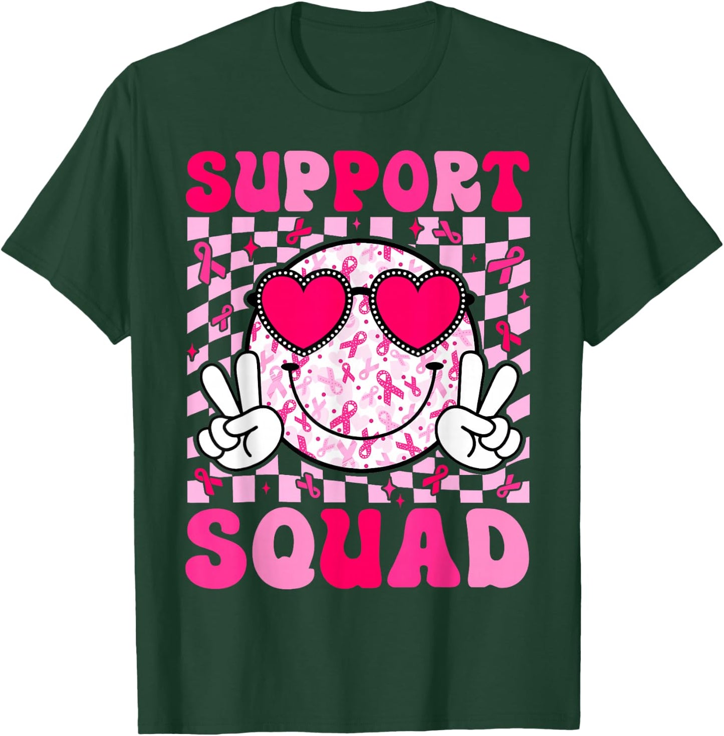 Support Squad Breast Cancer Awareness Pink Ribbon Smile Face T-Shirt - T-Shirt | Forest