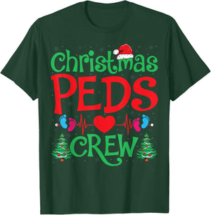 Christmas PEDS Crew Santa Hat Xmas Tree Pediatric Nurse T-Shirt - T-Shirt | Forest