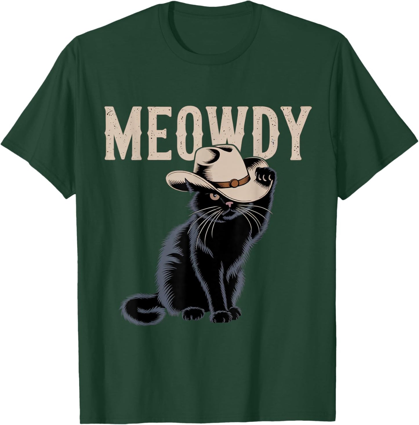 Funny Meowdy Country Music Cat Cowboy Hat Vintage T-Shirt - T-Shirt | Forest
