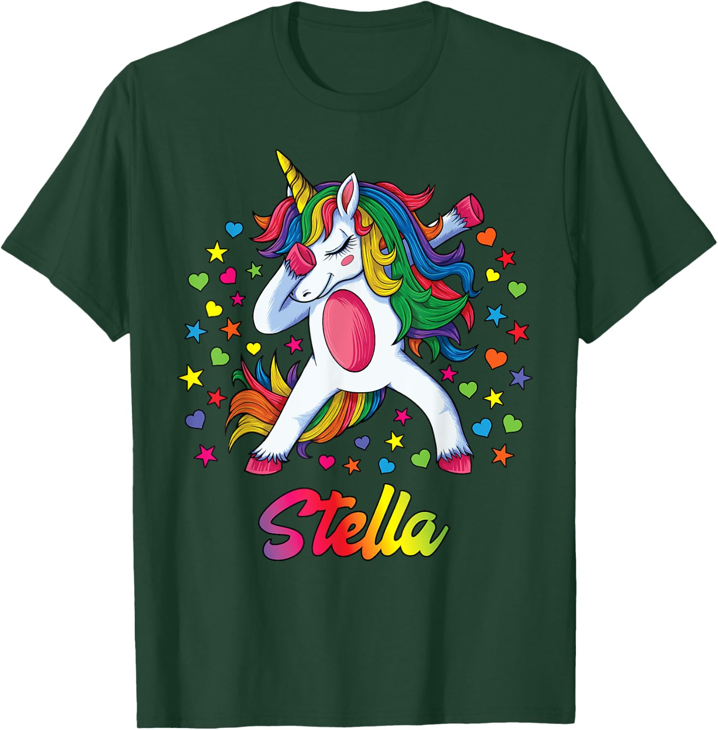 Stella Personalised Name Unicorn Girl Gift T-Shirt - T-Shirt | Forest