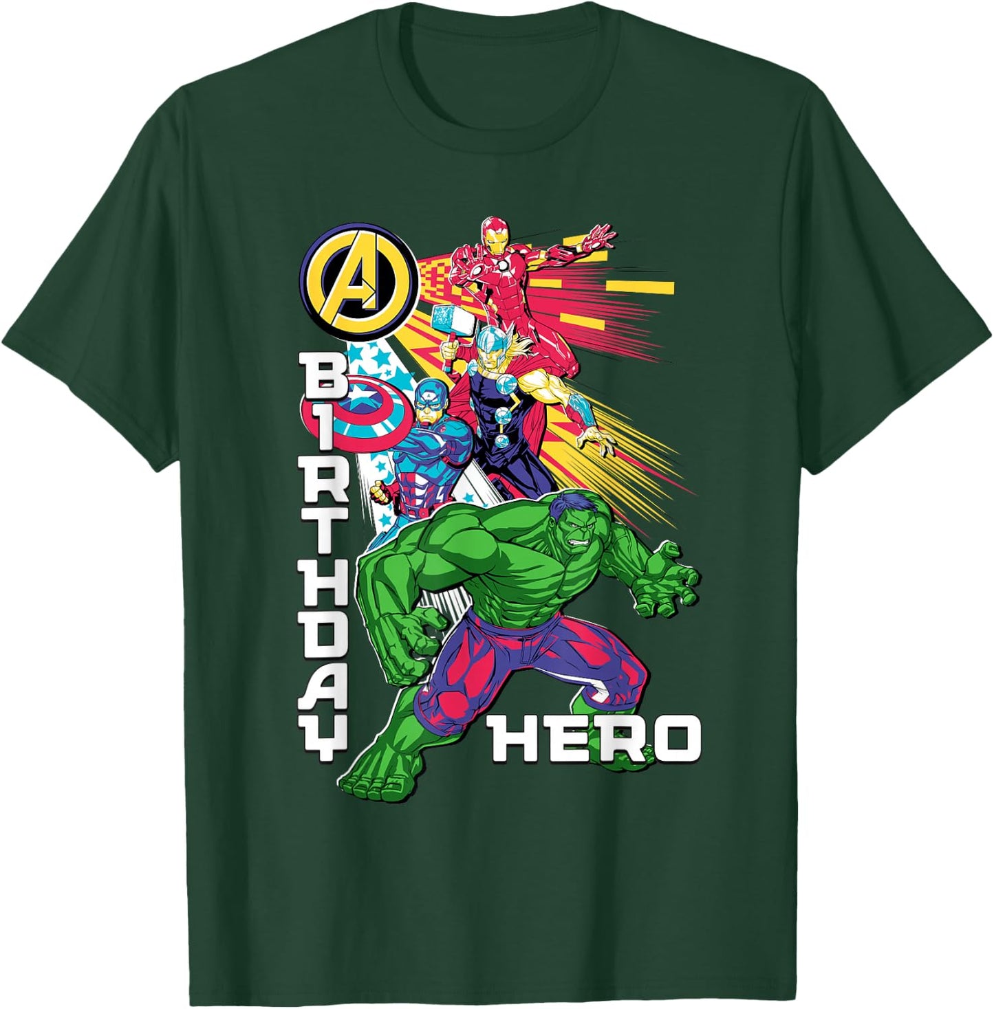 Marvel Super Heroes Avengers Team & Logo Birthday Hero T-Shirt - T-Shirt | Forest