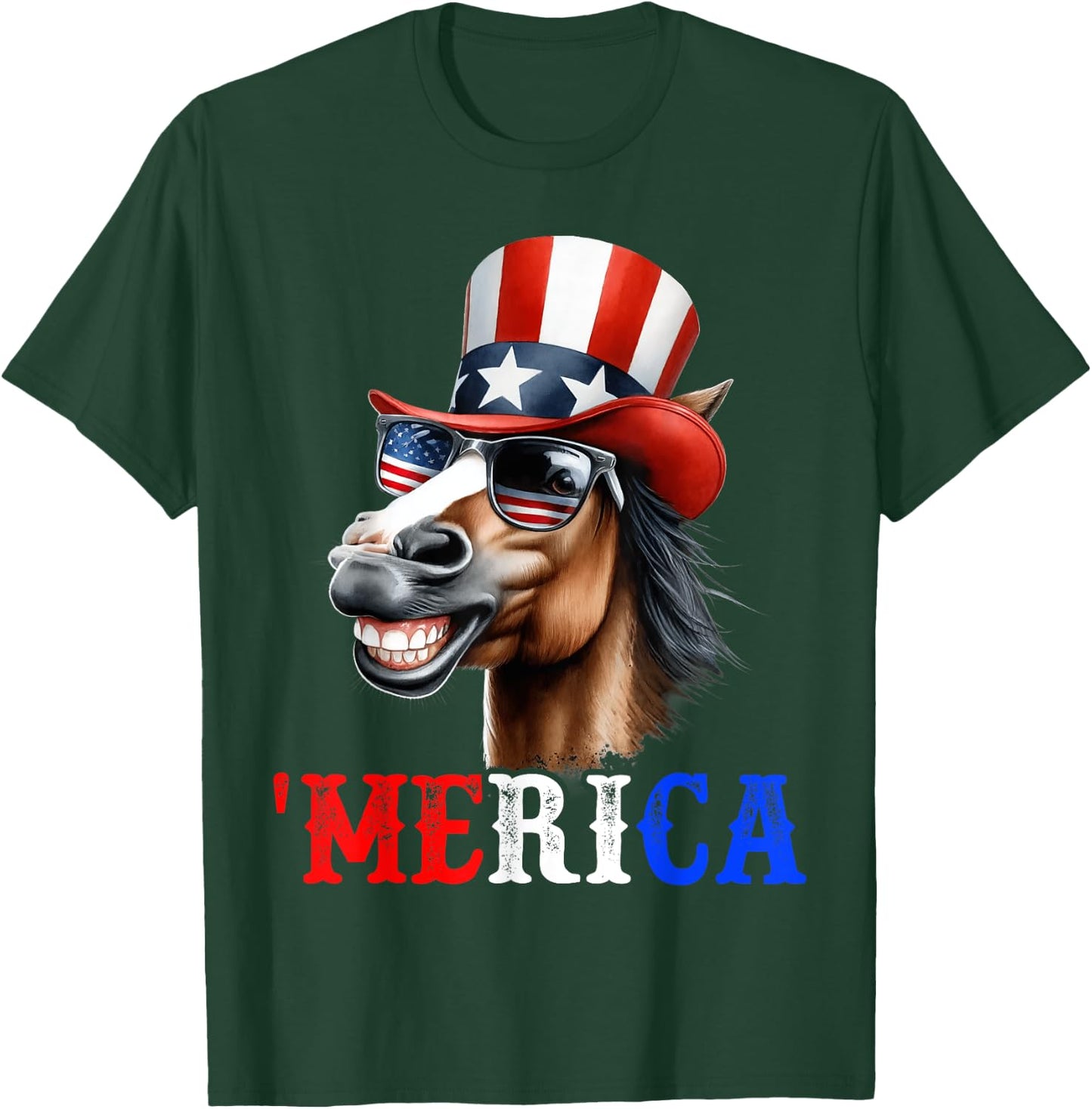 Merica Horse Patriotic 4th of July Funny Kids Men Women T-Shirt - T-Shirt | Forest