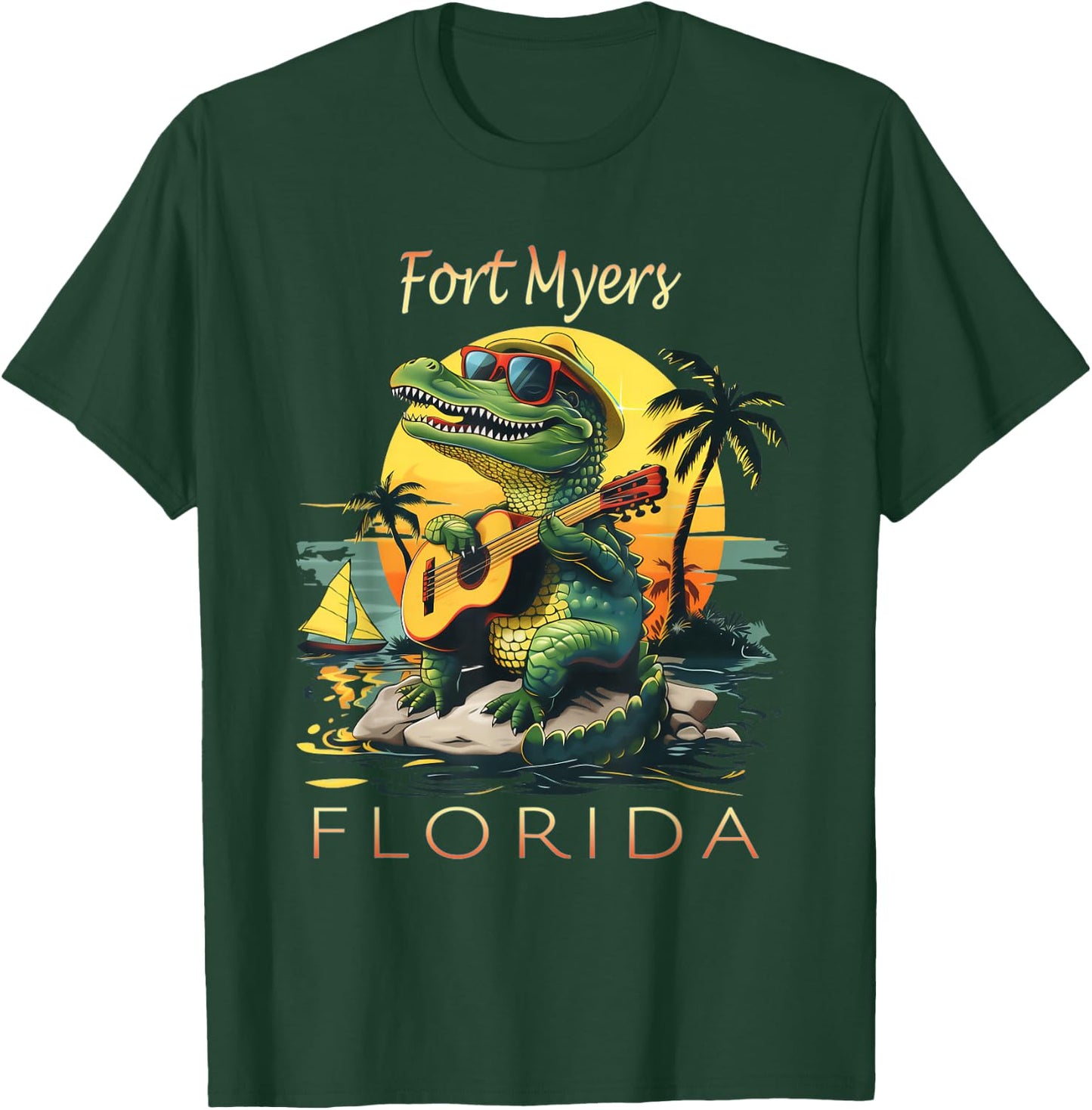 Fort Myers Florida Vacation Cute Alligator Sunset Souvenir T-Shirt - T-Shirt | Forest