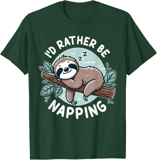 Sloth Quote I'd rather be napping Cute Funny Gift Women T-Shirt - T-Shirt | Forest
