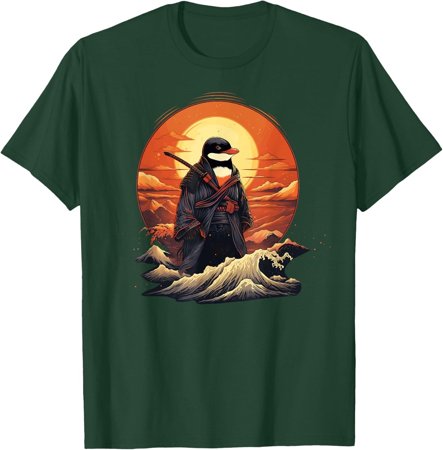 Vintage samurai Penguin on Japanese ninja art Penguin T-Shirt - T-Shirt | Forest