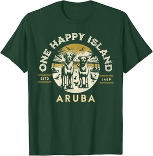 One Happy Island Aruba Coolest Beach Dogs Paradise Vintage T-Shirt - T-Shirt | Forest