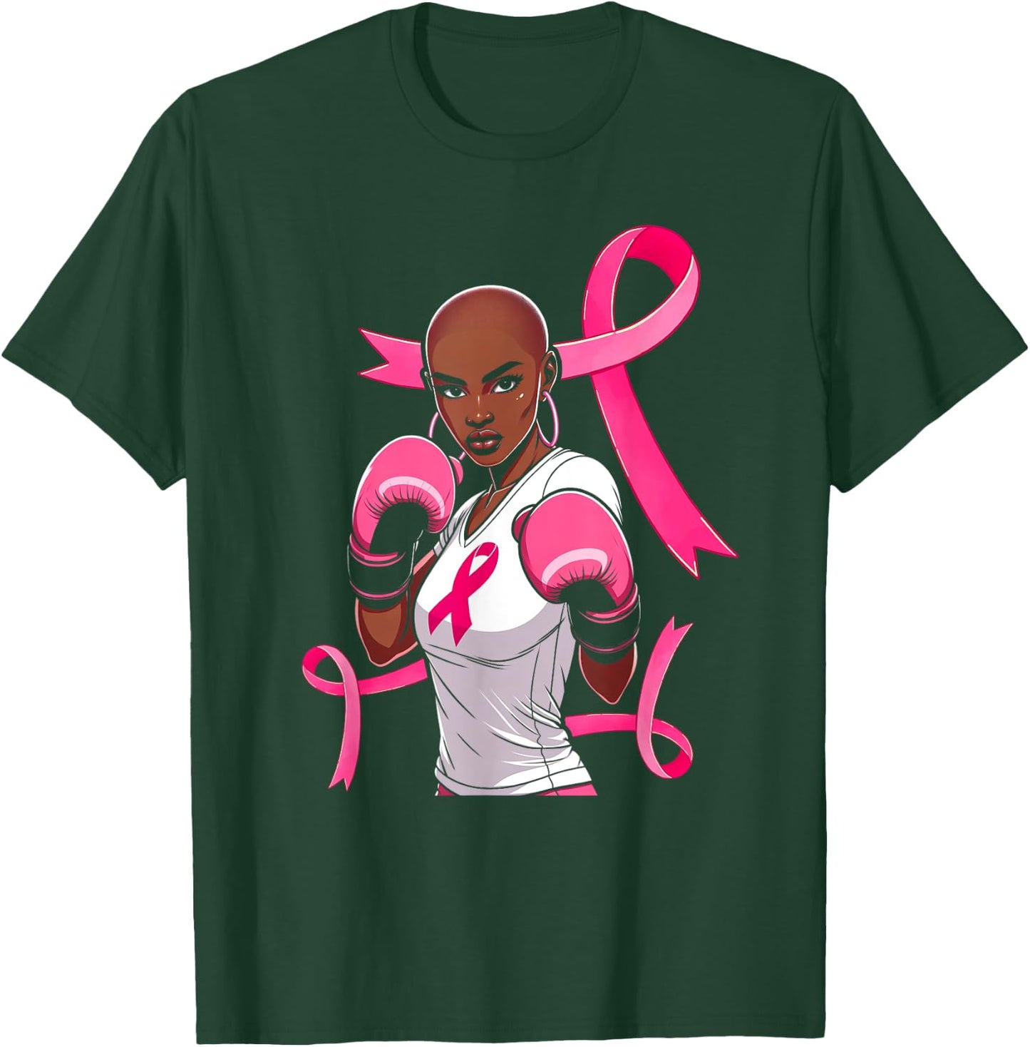 Breast Cancer Awareness African American Afro Pink Ribbon T-Shirt - T-Shirt | Forest