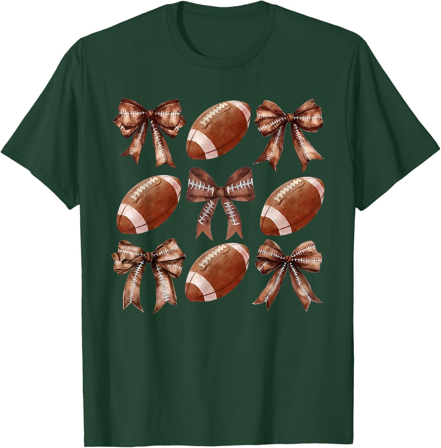 Coquette Football Bow Game Day Football Mom Football Season T-Shirt - T-Shirt | Forest