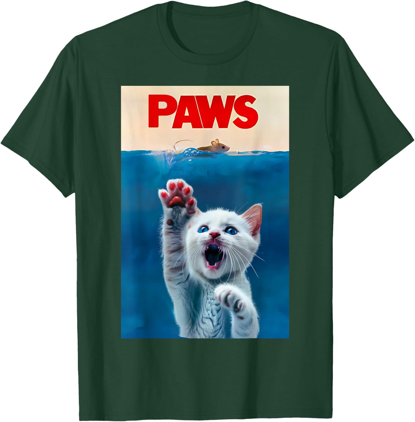 PAWS Funny Cat parody cat Lover Gift Kitten Shark Mouse meow T-Shirt - T-Shirt | Forest