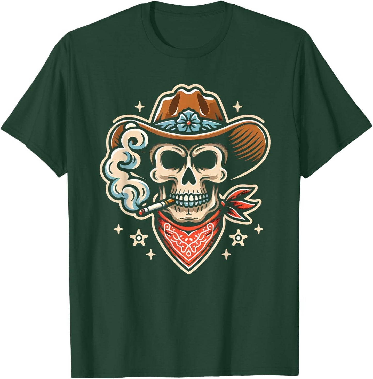 Cowboy Skull Traditional Tattoo Artist Inked Western T-Shirt - T-Shirt | Forest