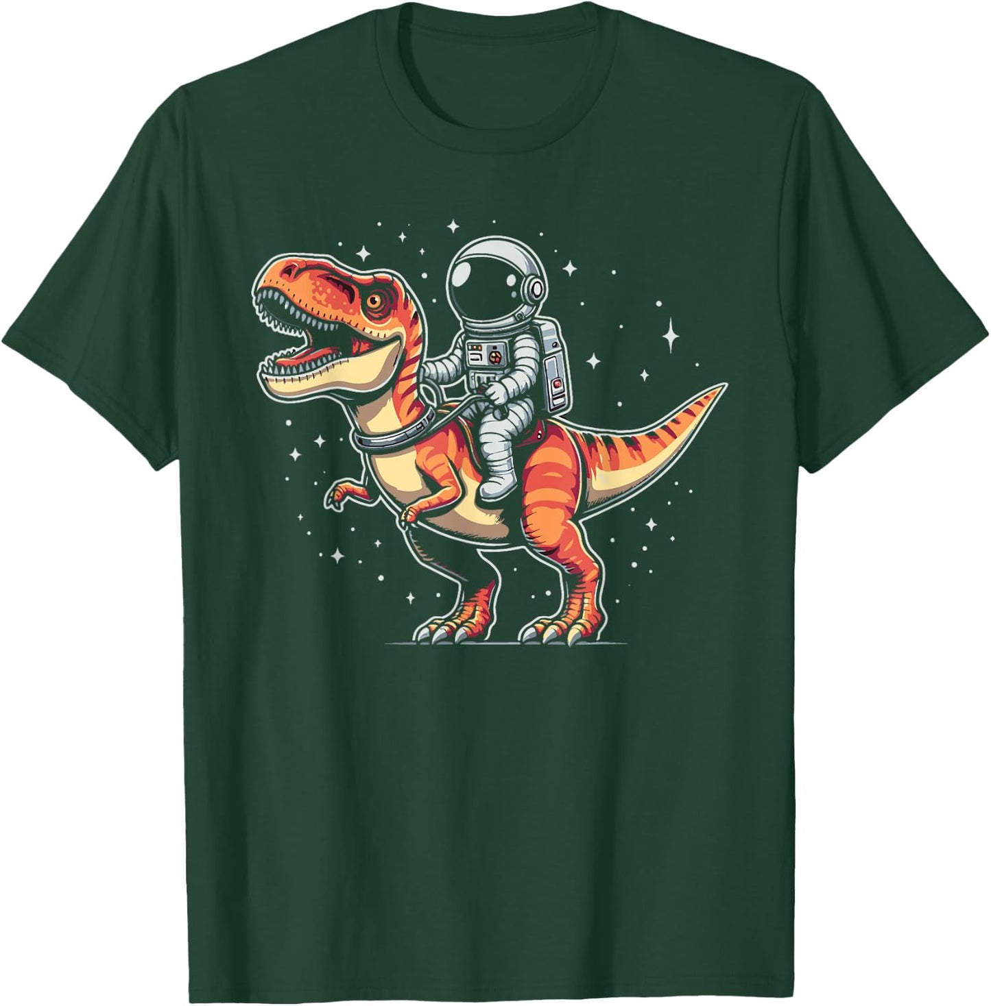 Astronaut Riding T-Rex Dinosaur Spaceman Cosmonaut T-Shirt - T-Shirt | Forest