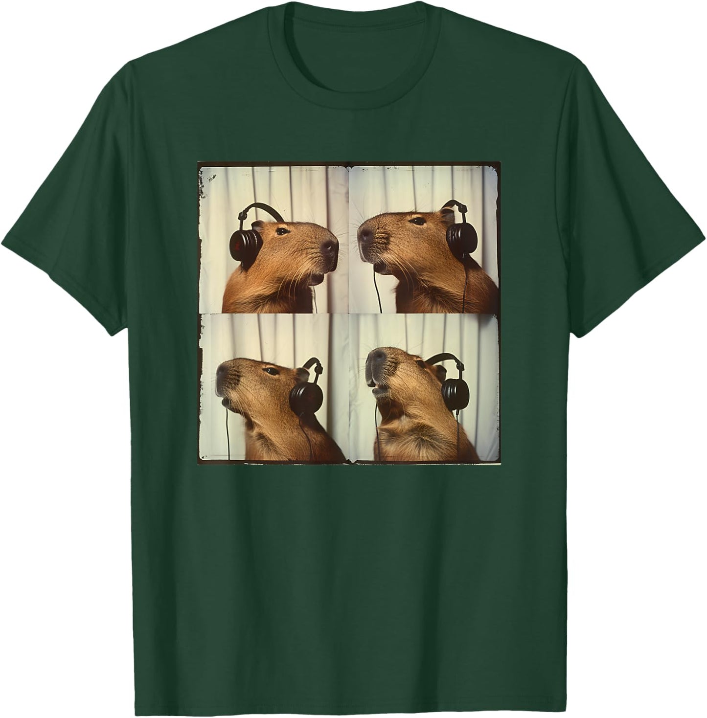Capybara In Headphones Cute Capy Lover ADHD Autism Sensory T-Shirt - T-Shirt | Forest