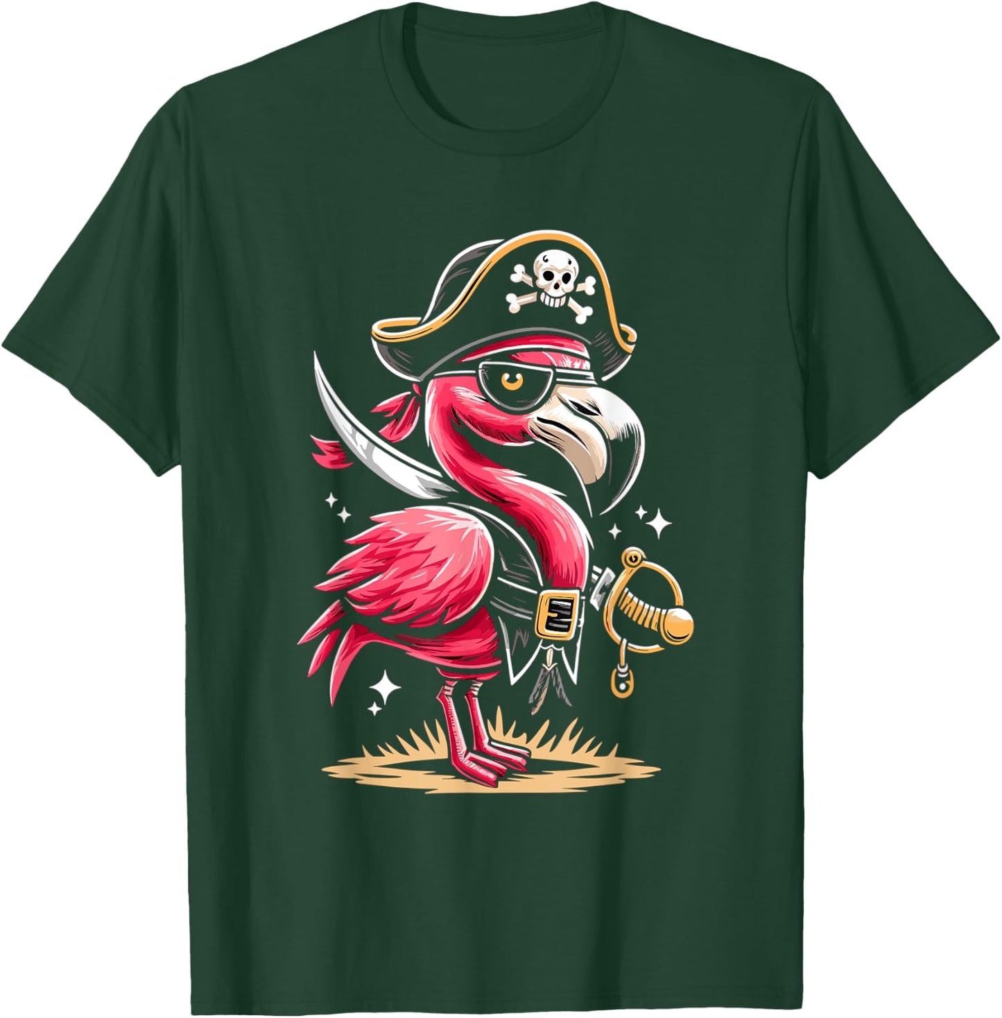 Pirate Flamingo Funny Halloween Party T-Shirt - T-Shirt | Forest