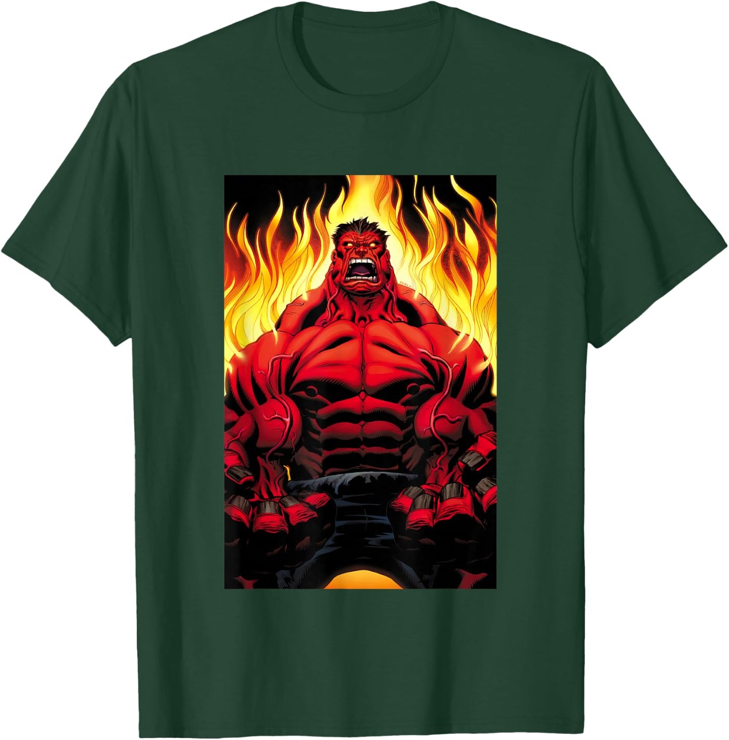 Marvel Universe Classic Red Hulk Extreme Rage On Fire T-Shirt - T-Shirt | Forest