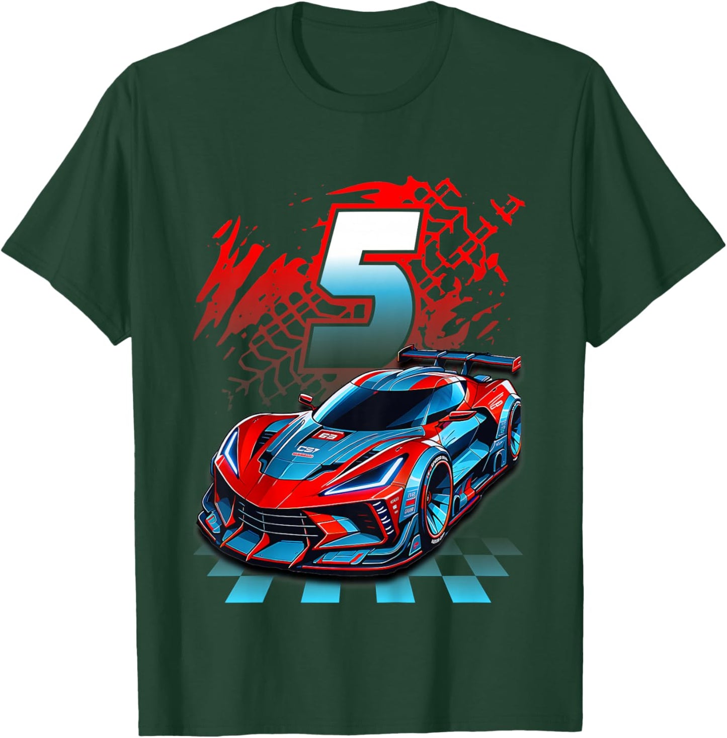 Kids 5 Year Old Race Car 5th Birthday Party Racing Racecar T-Shirt - T-Shirt | Forest