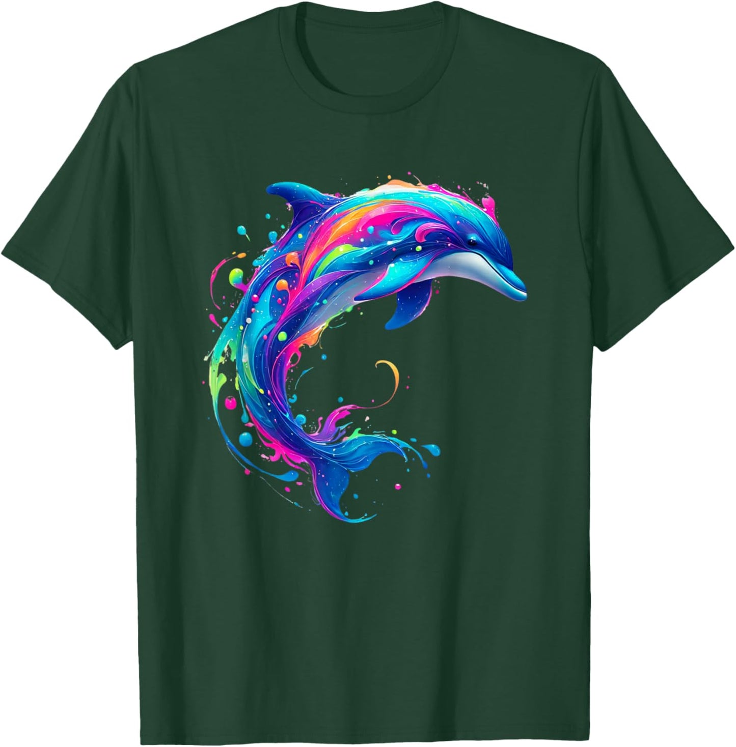 Cute Dolphin Watercolor Art Splash Ocean Animal Lover T-Shirt - T-Shirt | Forest