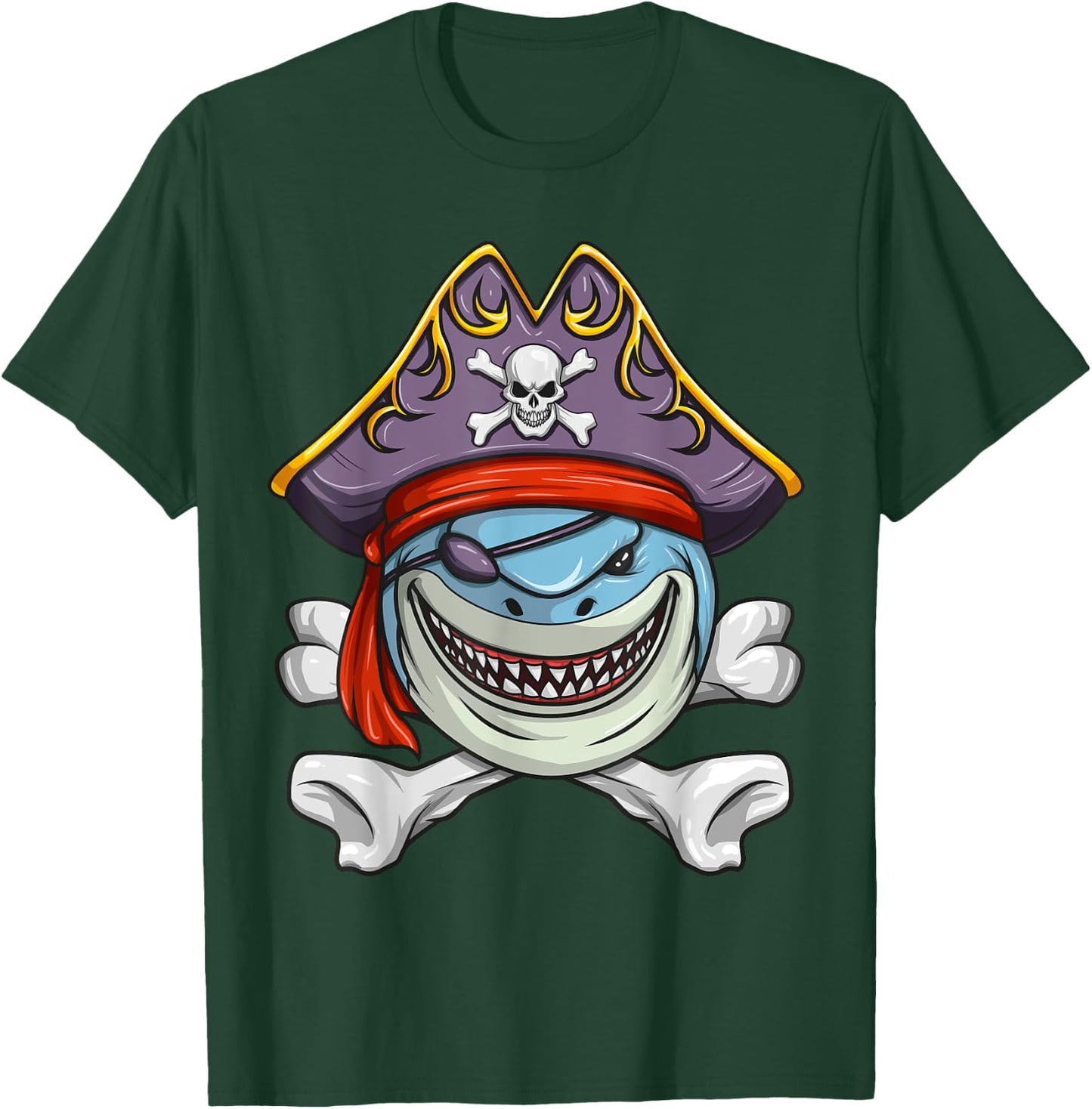 Pirate Shark Funny Cross Bones Halloween Costume T-Shirt - T-Shirt | Forest