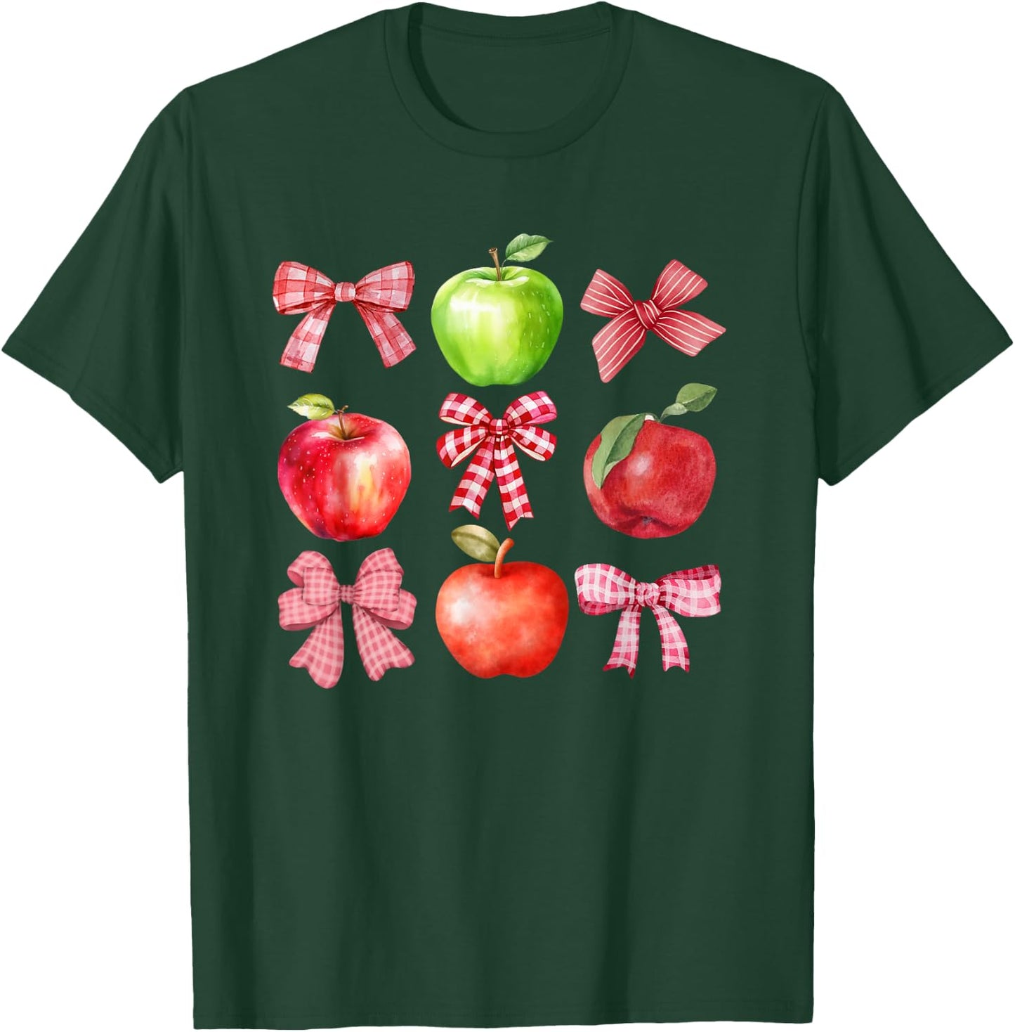 Coquette Apple Picking Crew Apple Picking Season Red Bows T-Shirt - T-Shirt | Forest