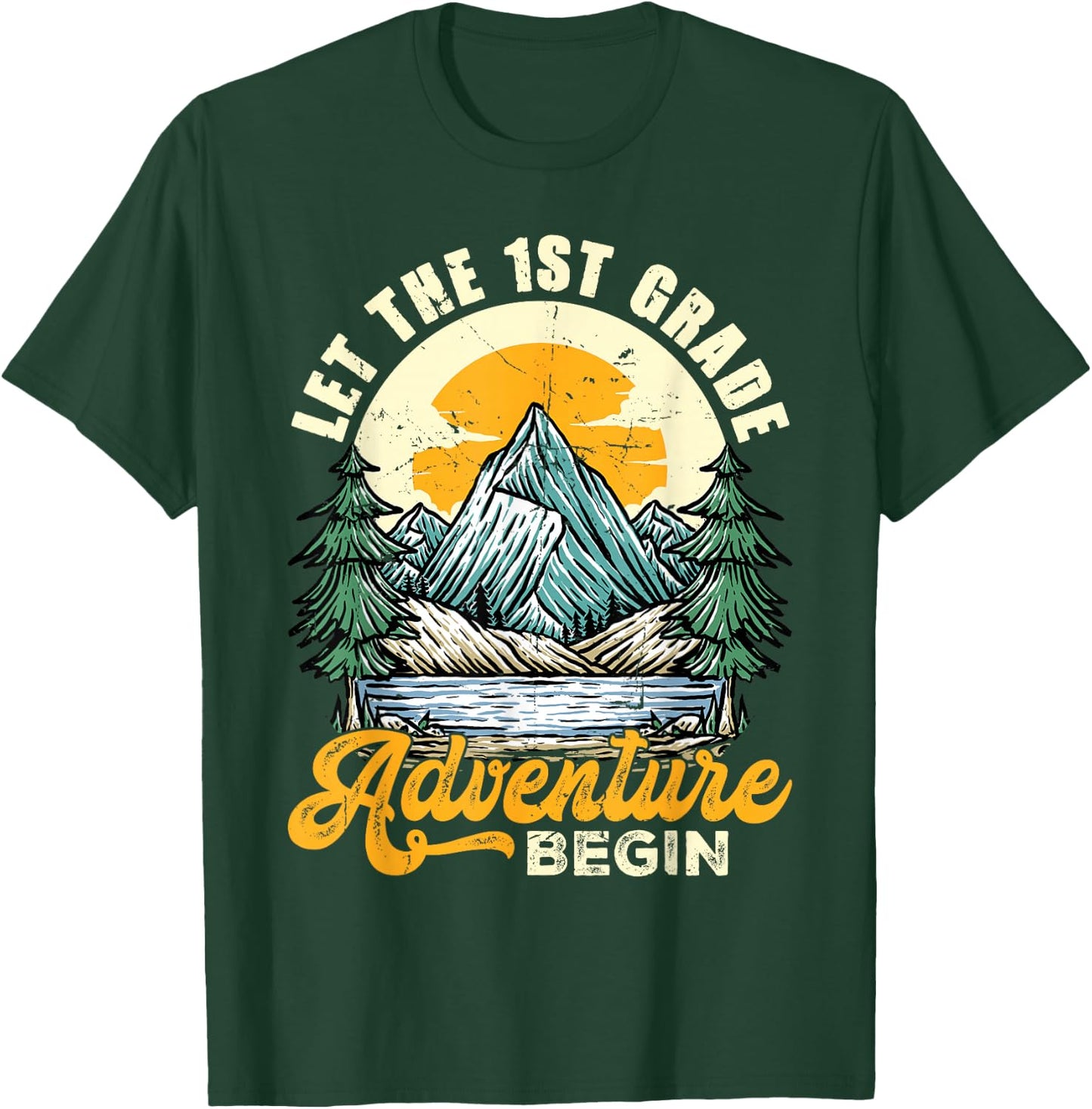 Retro Let The 1st Grade Adventure Begin Back To School Boys T-Shirt - T-Shirt | Forest