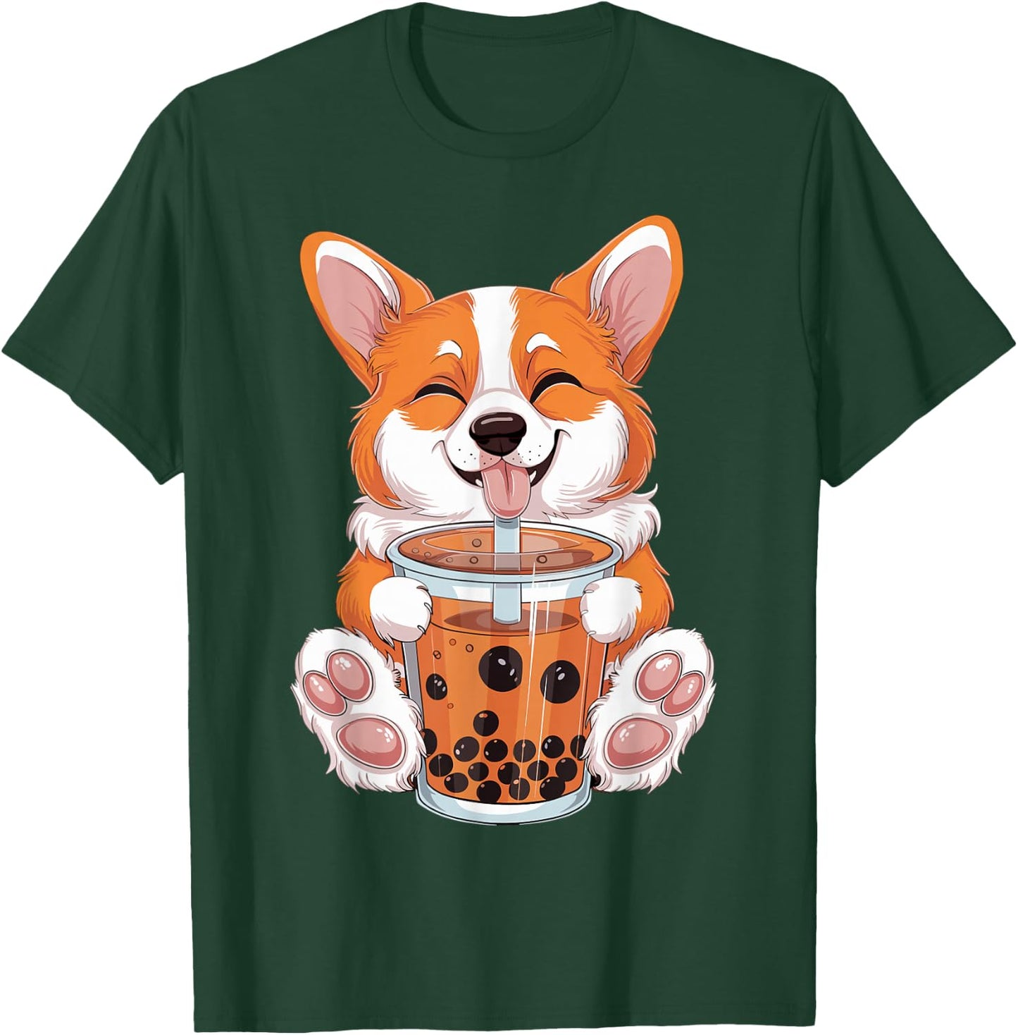 Corgi Dog Bubble Boba Tea Anime Cute Kawaii Corgi Dog T-Shirt - T-Shirt | Forest