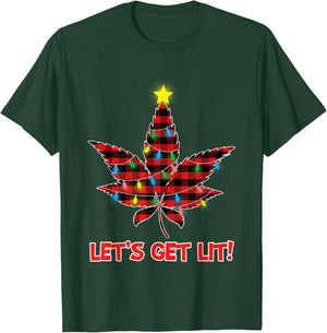 Lets Get Lit Christmas Marijuana Leaf Cannabis Weed Ugly T-Shirt - T-Shirt | Forest