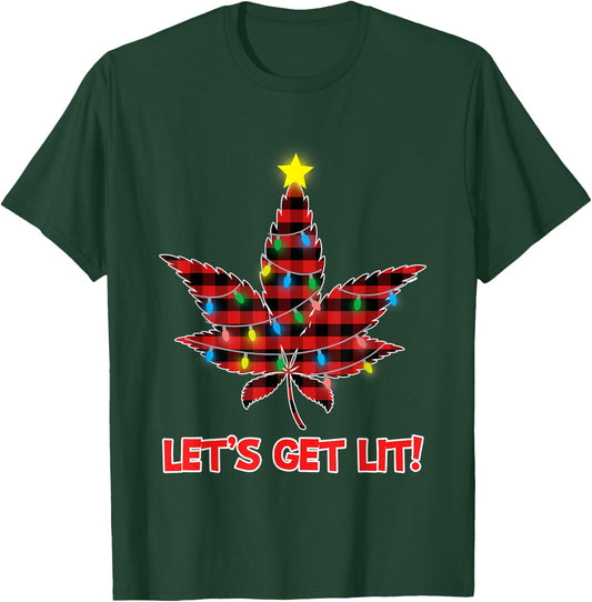 Lets Get Lit Christmas Marijuana Leaf Cannabis Weed Ugly T-Shirt - T-Shirt | Forest