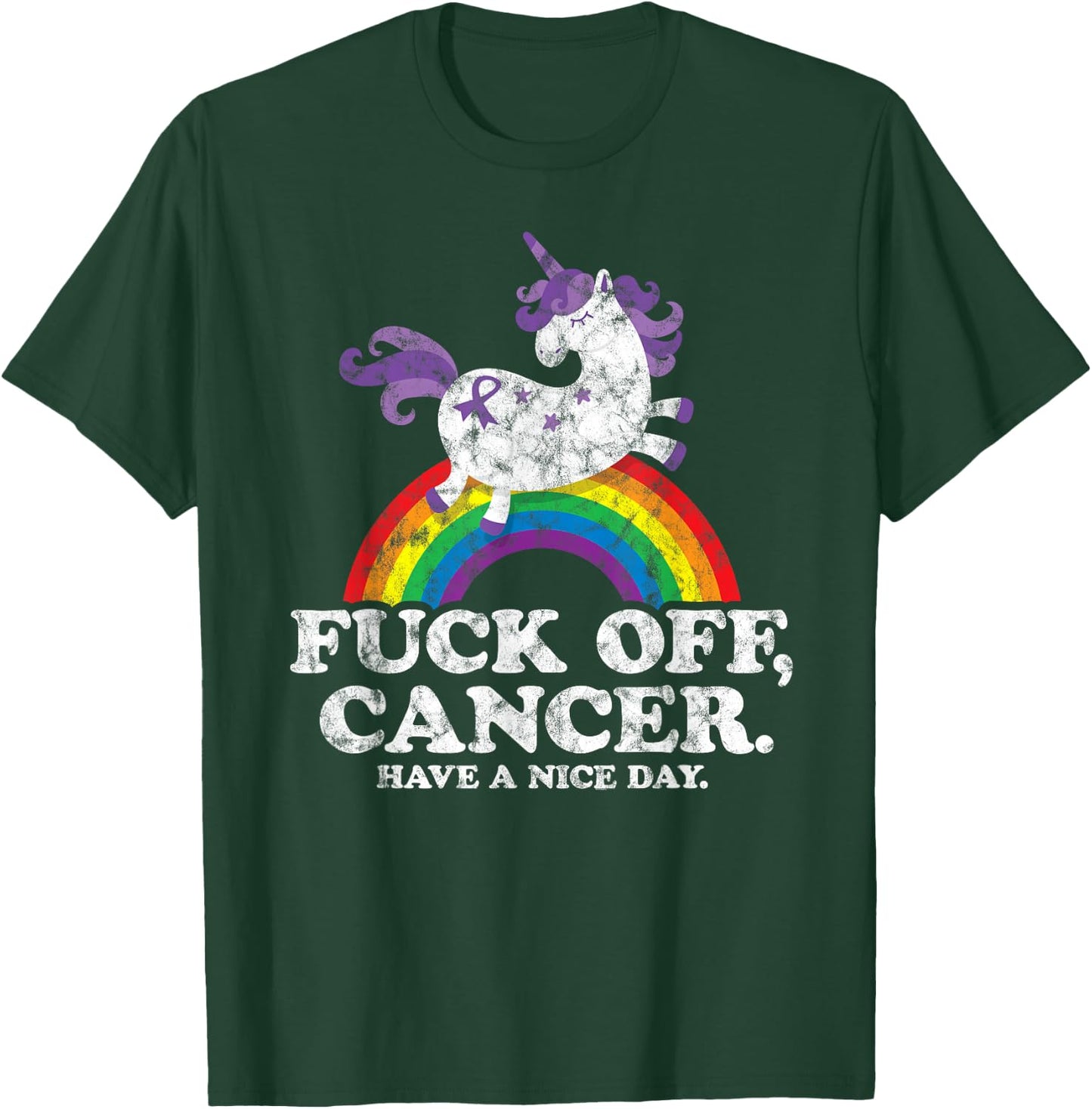 Fuck Off Cancer | Survivor Quote | Funny Unicorn Rainbow T-Shirt - T-Shirt | Forest