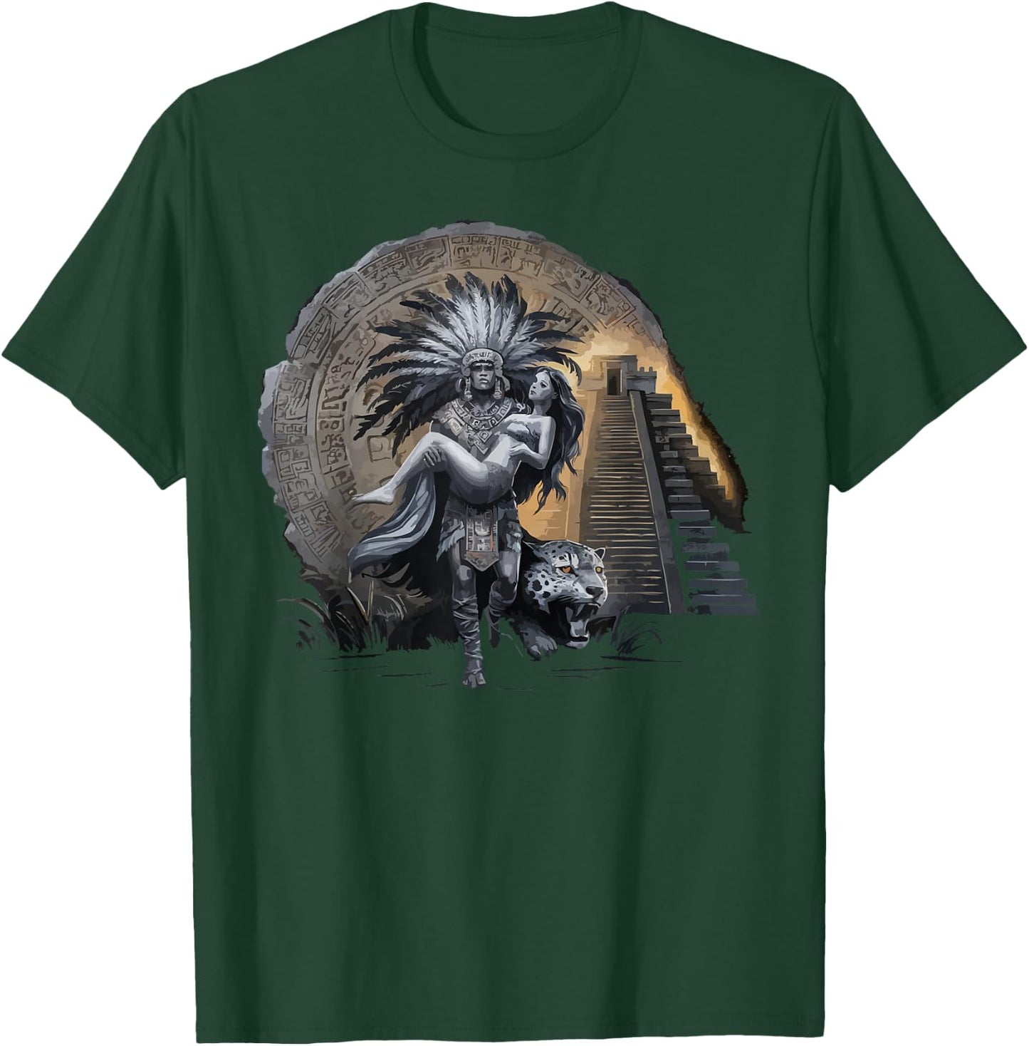 Aztec Warrior Mayan Indigenous Mexican Aztec Jaguar T-Shirt - T-Shirt | Forest