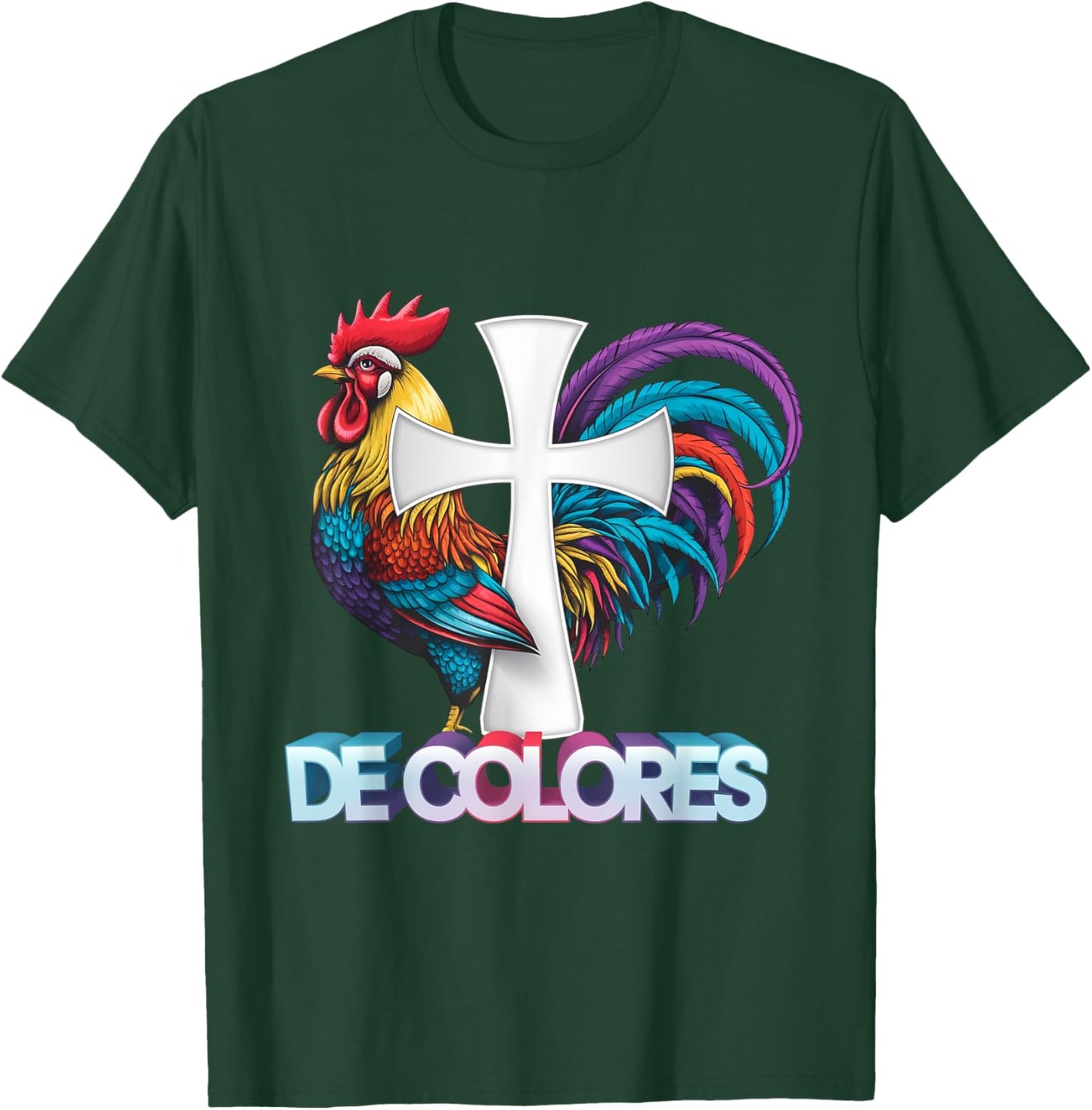 DeColores Cursillo Rainbow Rooster Catholic T-Shirt - T-Shirt | Forest