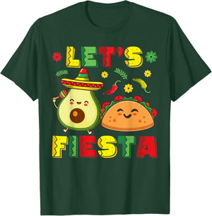 Mexican Cinco De Mayo Shirt Taco And Avocado Let's Fiesta T-Shirt - T-Shirt | Forest