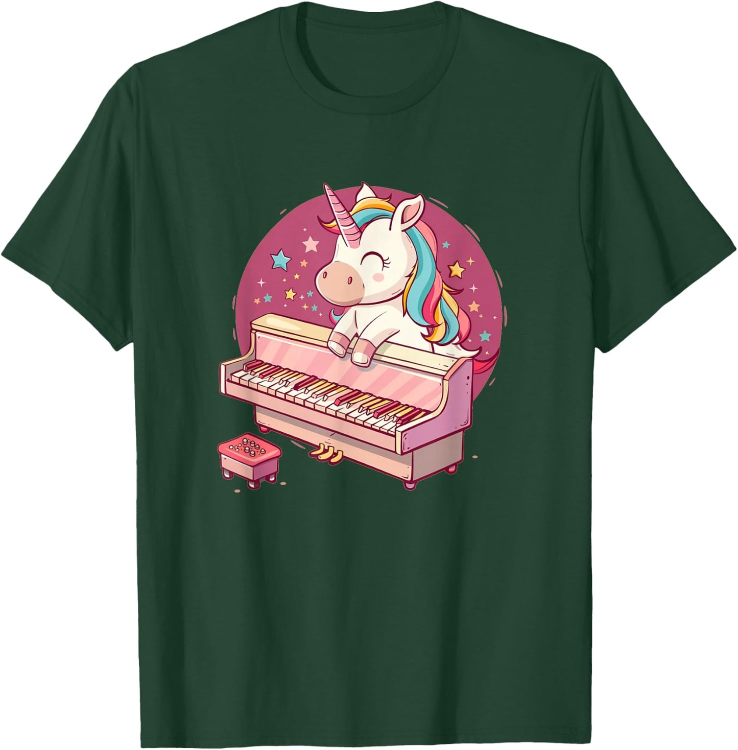 Happy Music Unicorn loves Piano and Music Instruments T-Shirt - T-Shirt | Forest