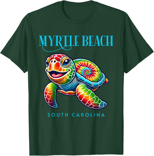 Myrtle Beach South Carolina Smiling Tie Dye Sea Turtle Men Women Girls Kids T-Shirt - T-Shirt | Forest