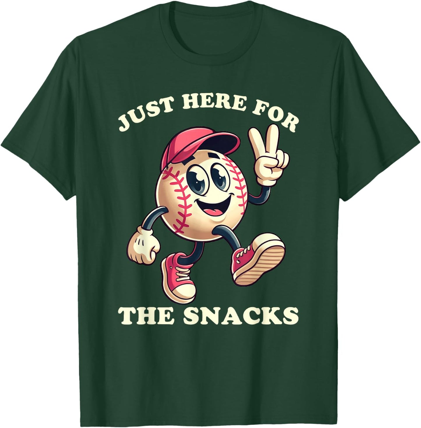 Girls Baseball Just Here for the Snacks Softball T-Shirt - T-Shirt | Forest
