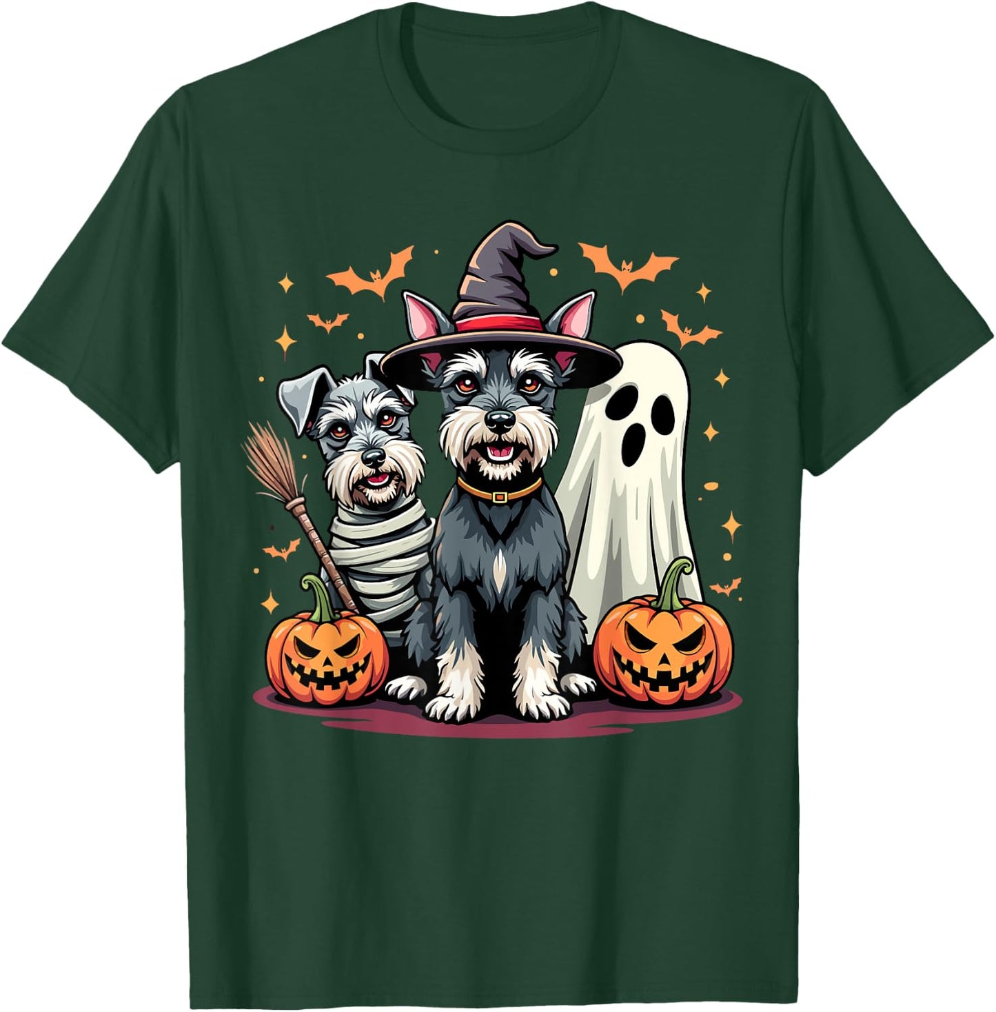Miniature Schnauzer Halloween Costume Mummy Witch Ghost Dog T-Shirt - T-Shirt | Forest