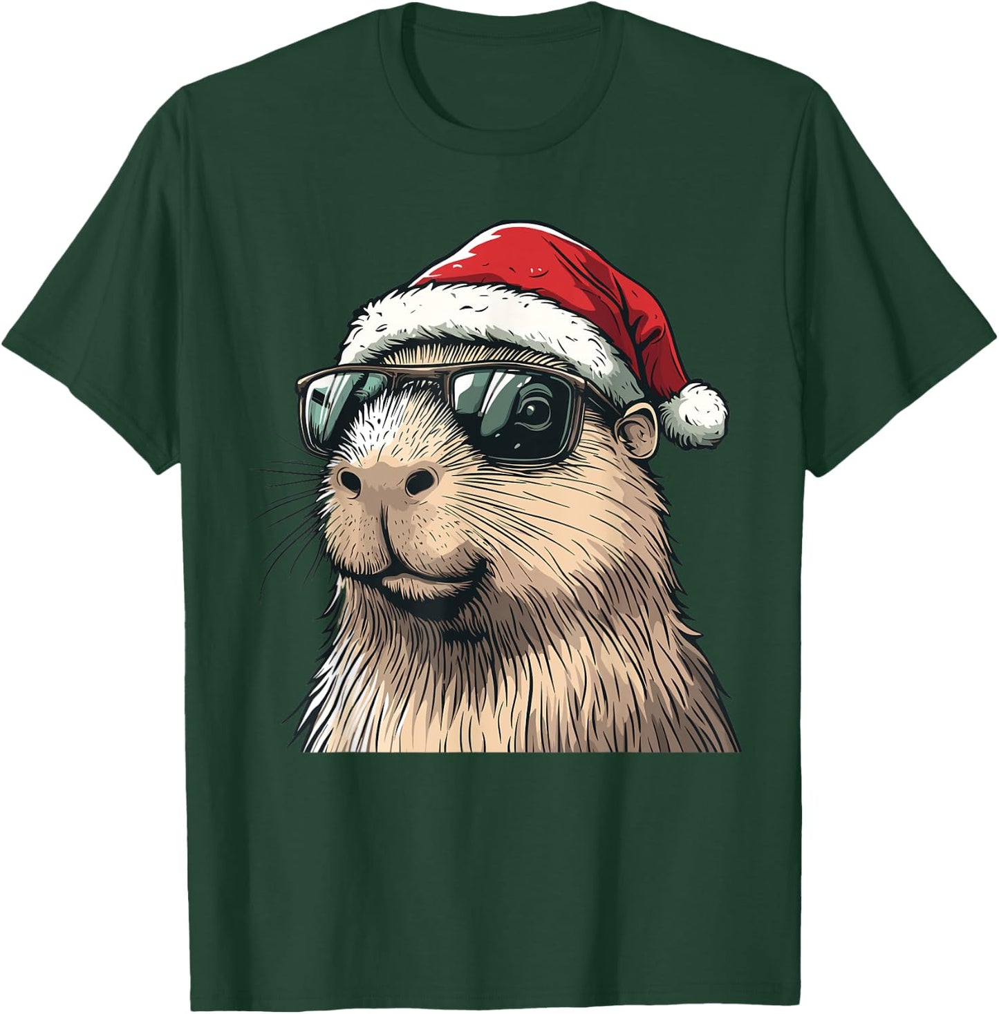 Xmas Capybara Lovers Christmas Pajama Capybara Santa Hat T-Shirt - T-Shirt | Forest