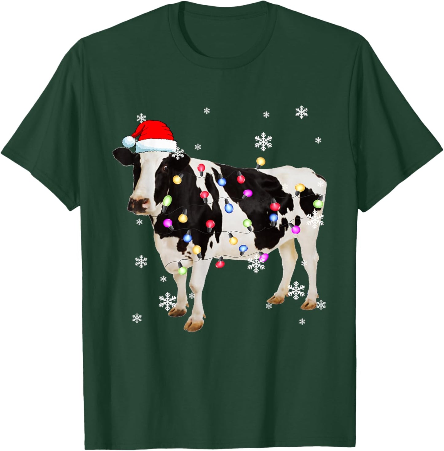 Christmas Cow Shirt Cow Tree Light Xmas Funny Cow T-Shirt - T-Shirt | Forest