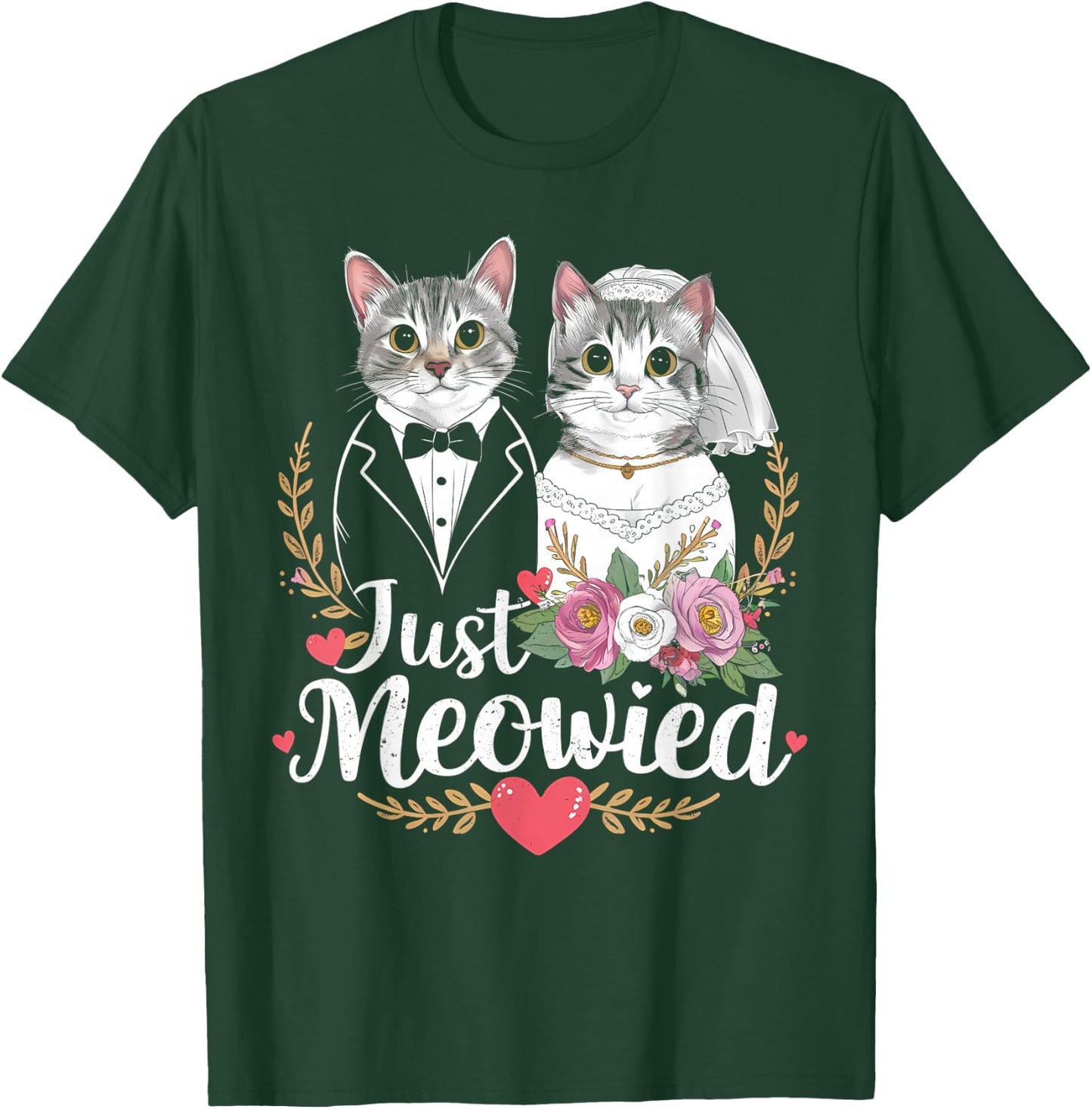 Bachelorette Wedding Party Bride Groom Cats Just Meowied T-Shirt - T-Shirt | Forest