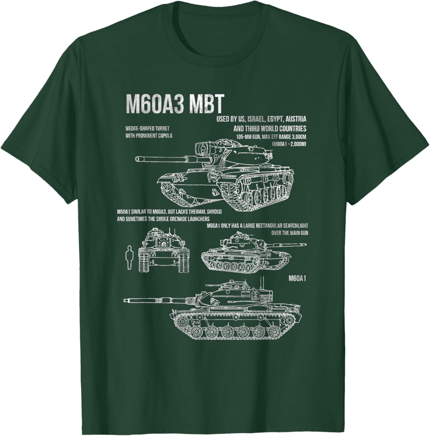 M60A3 Patton Tank Blueprint Recognition For Tanker Veteran T-Shirt - T-Shirt | Forest