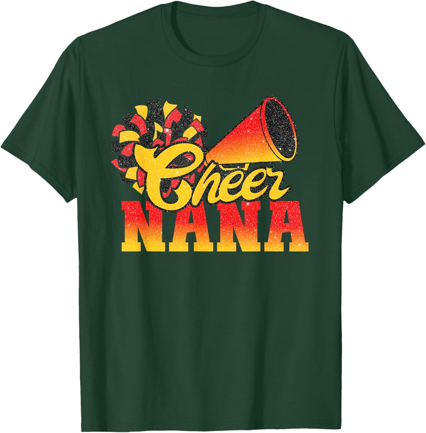 Cheer Nana Biggest Fan Cheerleader Orange Red Gold Pom Pom T-Shirt - T-Shirt | Forest