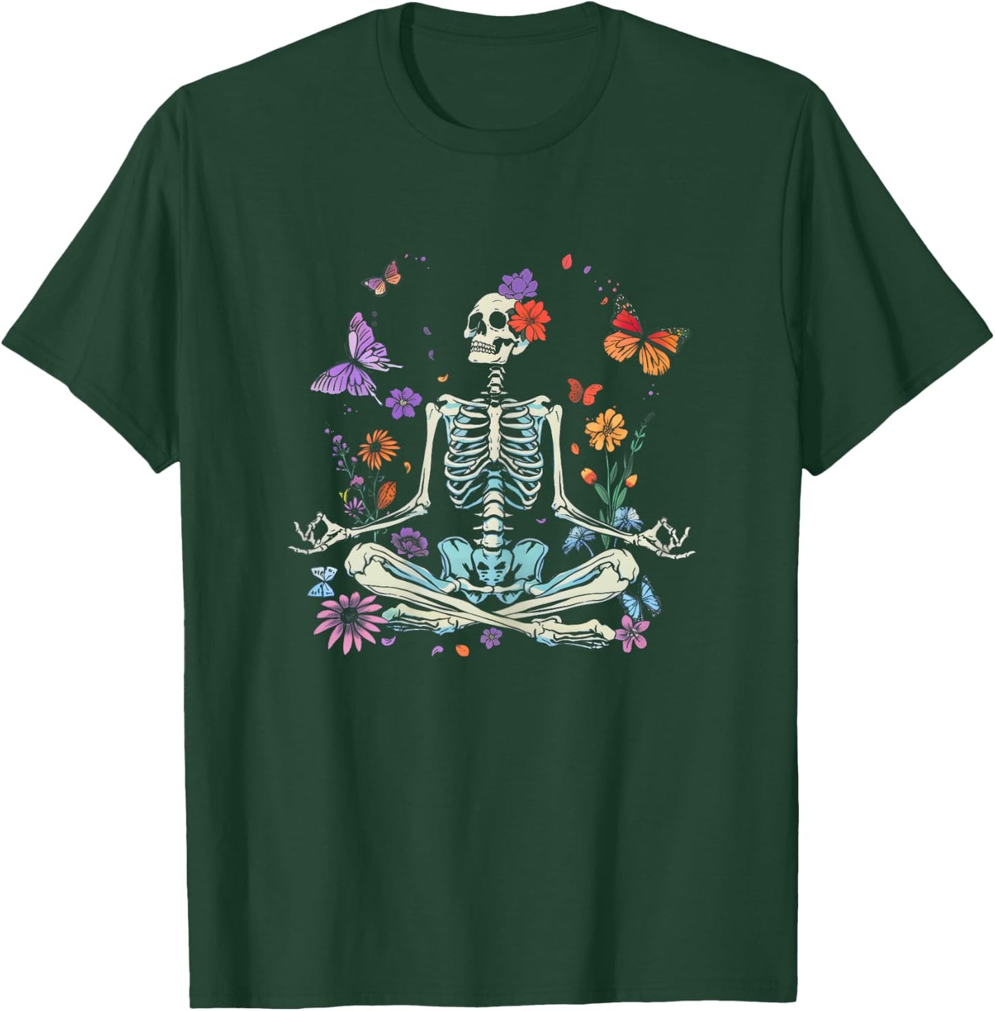 Women Yoga Skeleton Halloween Funny Meditating Skeleton Mama T-Shirt - T-Shirt | Forest
