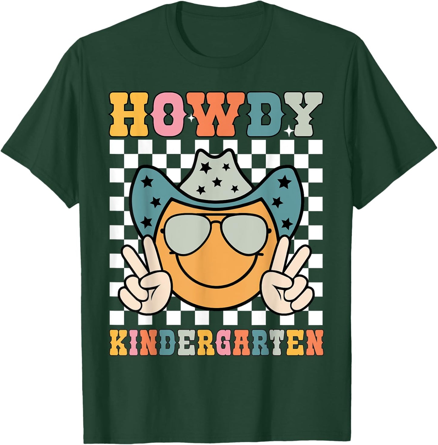 Howdy Kindergarten Teacher Kids Western Back To School Retro T-Shirt - T-Shirt | Forest