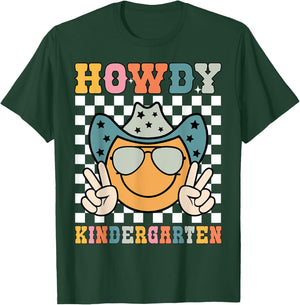 Howdy Kindergarten Teacher Kids Western Back To School Retro T-Shirt - T-Shirt | Forest