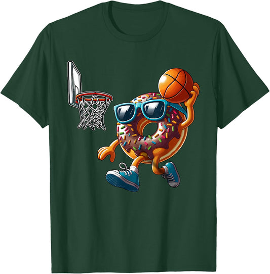 Dunking Donut Hole Food Champ Basketball Game Sport Player T-Shirt - T-Shirt | Forest