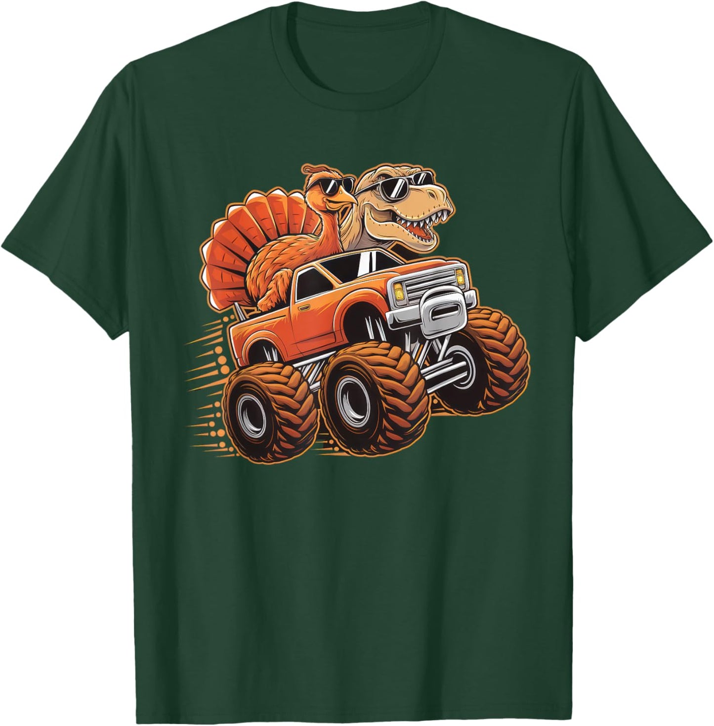 Monster Truck Thanksgiving Dinosaur Shirt Kids Boys Toddlers T-Shirt - T-Shirt | Forest