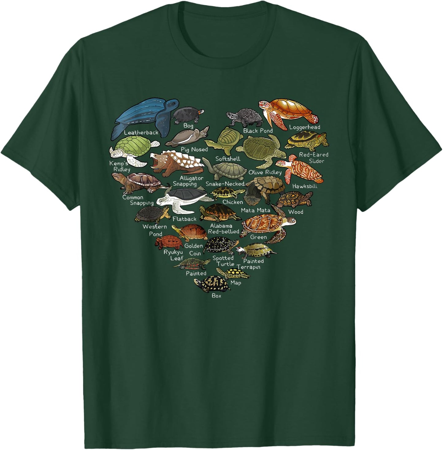 Love Sea Turtles Heart Types Of Turtle Ocean Animals Lover T-Shirt - T-Shirt | Forest