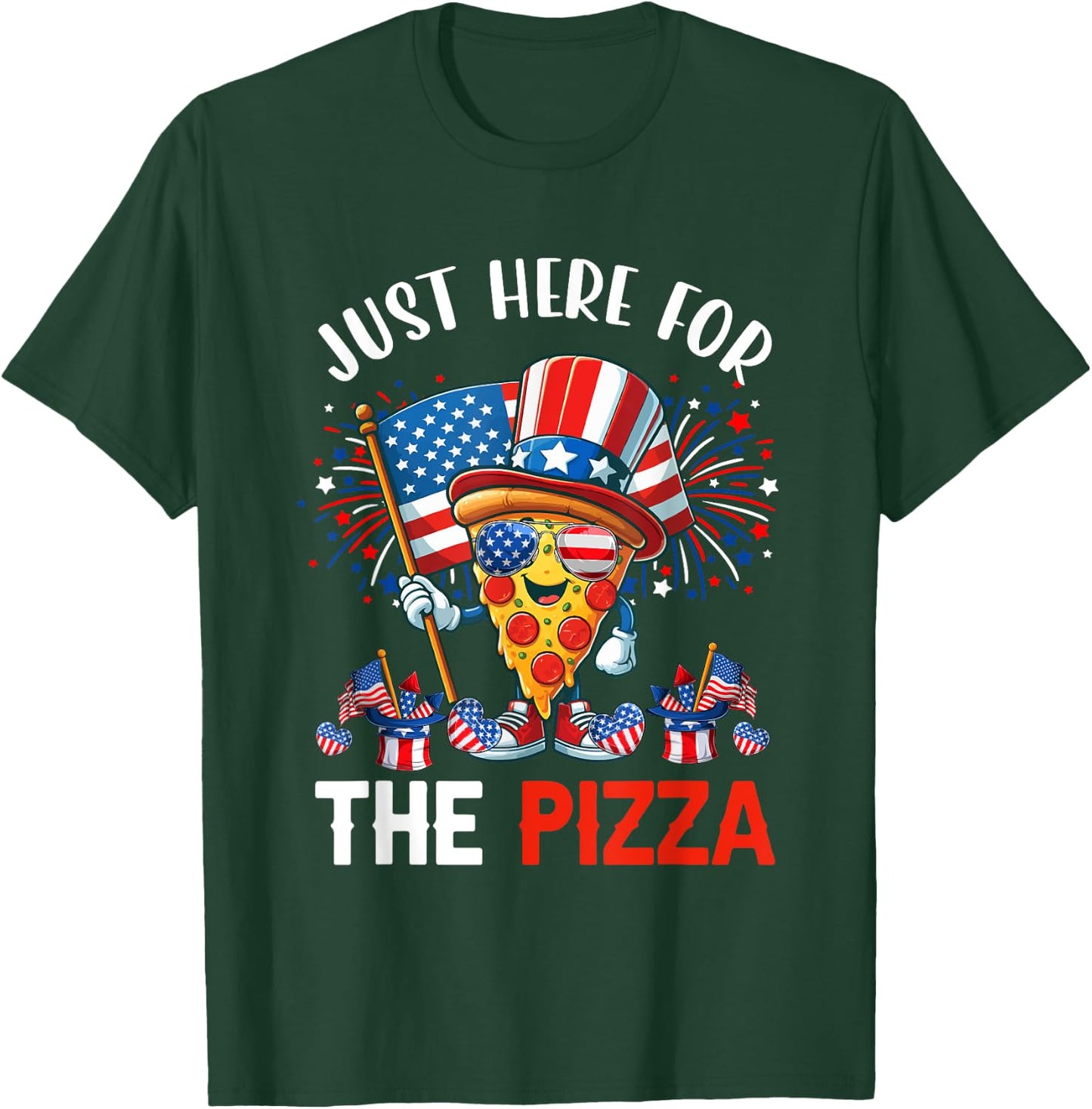 Just Here For The Pizza 4th Of July Pizza Sunglasses Food Kids Men T-Shirt - T-Shirt | Forest