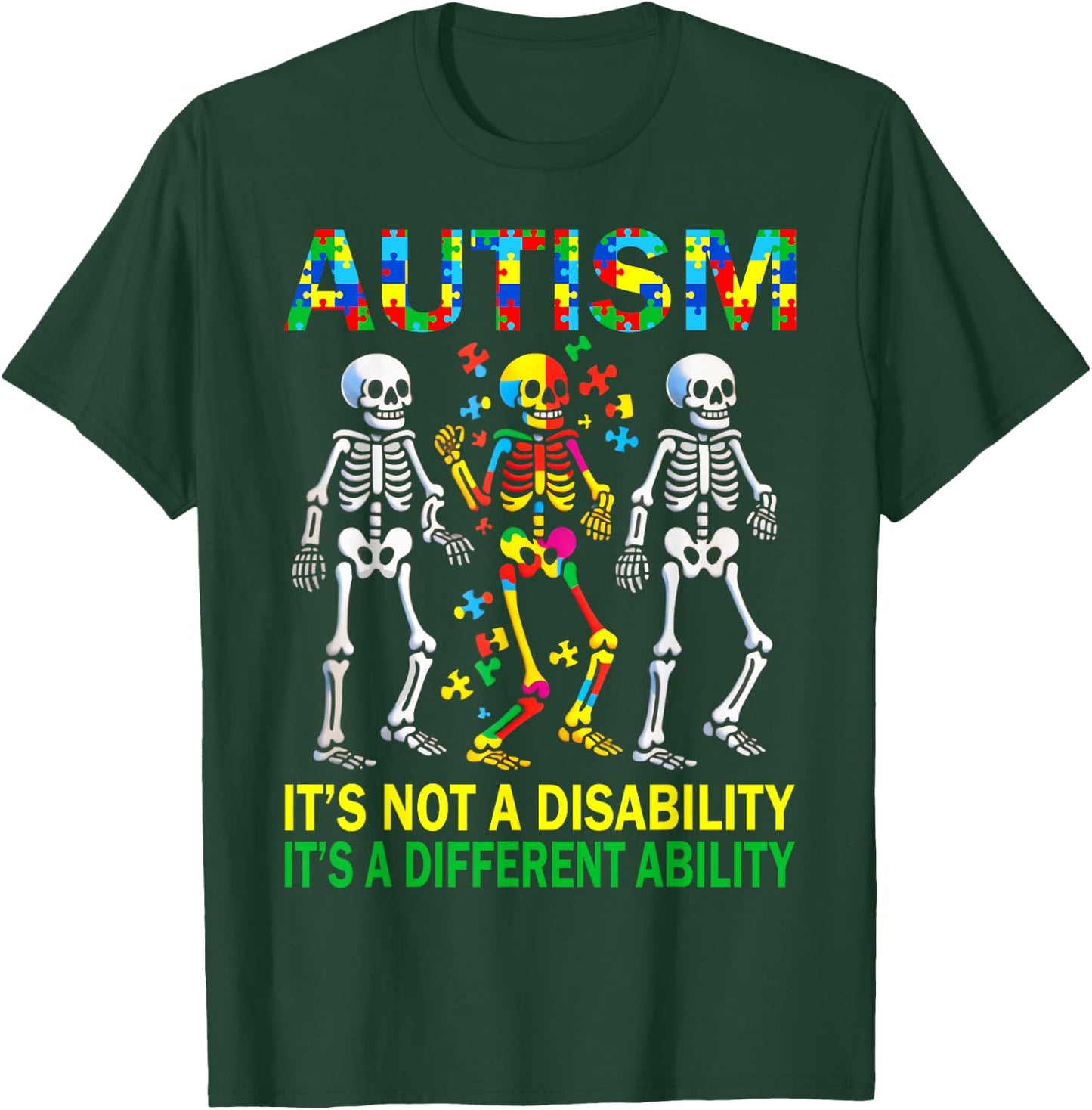 Autism Awareness Skeleton Dancing Autistic Kids Awareness T-Shirt - T-Shirt | Forest
